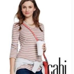 Cabi Tee - Long Sleeve | Color Gray with Stripes Tan, Cream | Style 3055 | NWT